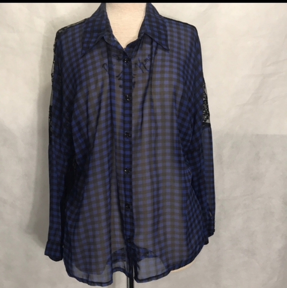 Sheer blk & blu button up w lace back by Eyeshadow - Picture 2 of 8